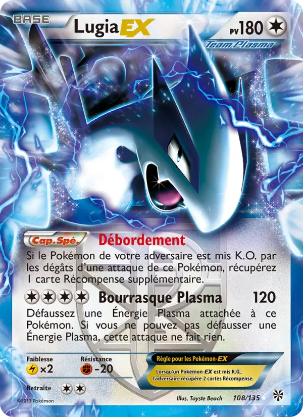 108/135 - Lugia EX — Carte Pokémon Tempète Plasma 108/135