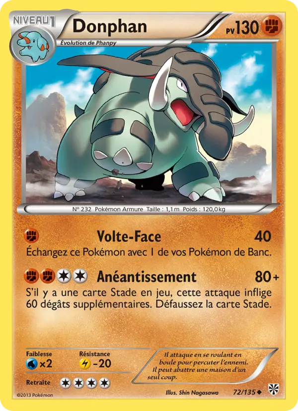 072/135 - Donphan — Carte Pokémon Tempète Plasma 72/135