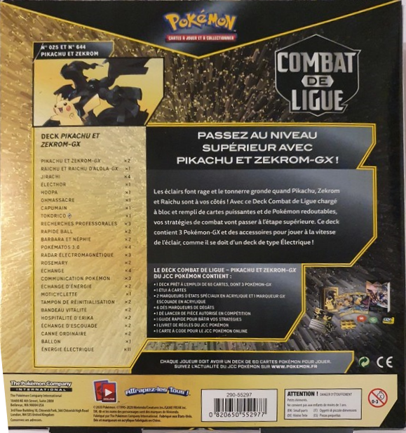 Deck - Combat de Ligue / Pikachu et Zekrom-GX (verso)