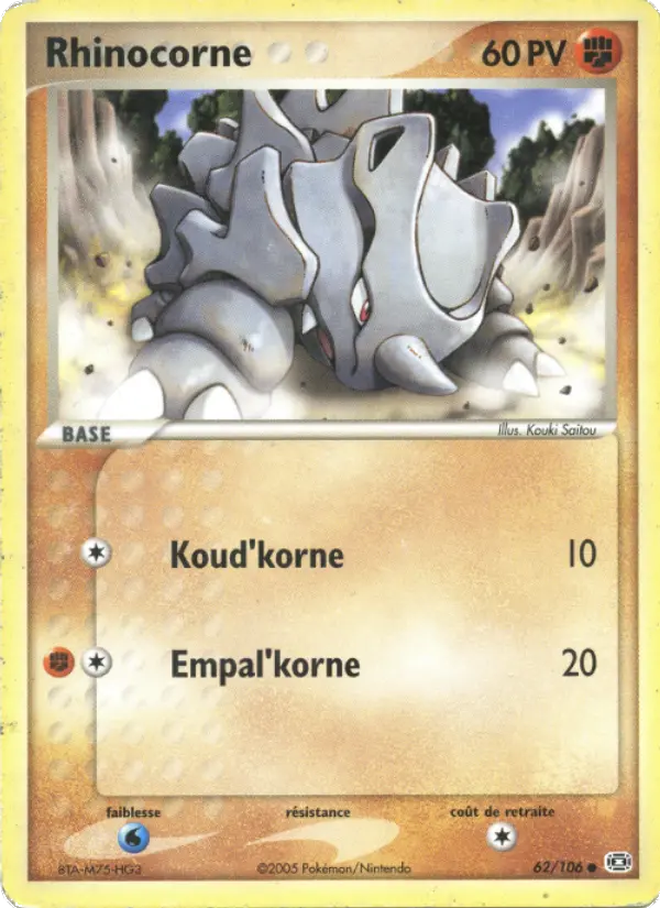 Rhinocorne — Carte Pokémon 62 EX Émeraude