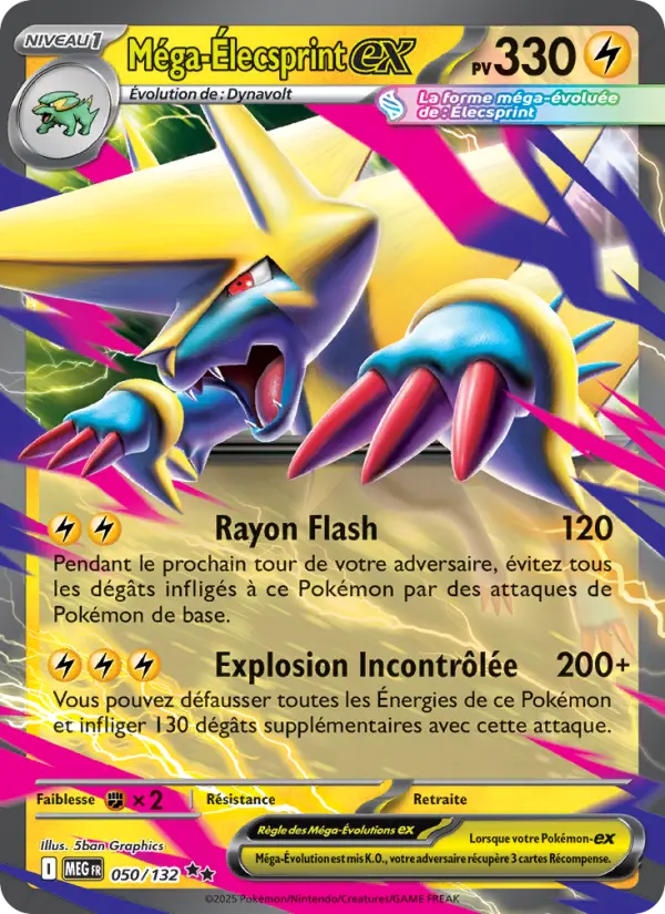 050/132 - Méga-Élecsprint EX — Carte Pokémon Méga-Évolution 050/132