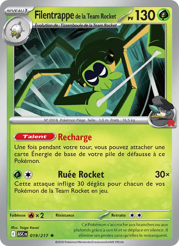 Filentrappe de la Team Rocket — Carte Pokémon 019 Héros Transcendants