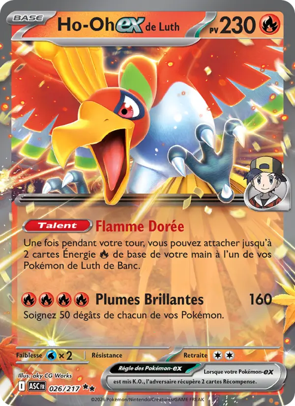 026/217 - Ho-Oh EX de Luth — Carte Pokémon Héros Transcendants 026/217