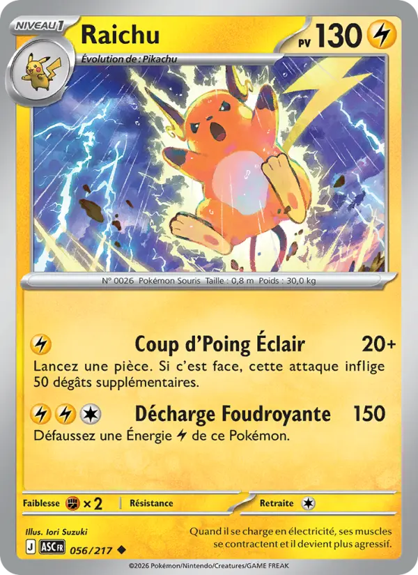 056/217 - Raichu — Carte Pokémon Héros Transcendants 056/217