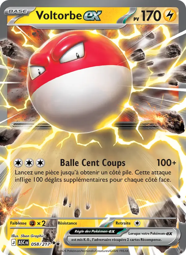 058/217 - Voltorbe EX — Carte Pokémon Héros Transcendants 058/217