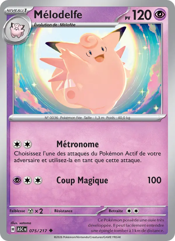 075/217 - Mélodelfe — Carte Pokémon Héros Transcendants 075/217