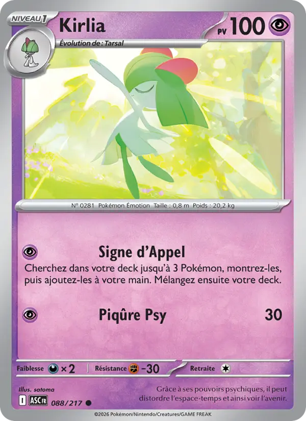 088/217 - Kirlia — Carte Pokémon Héros Transcendants 088/217