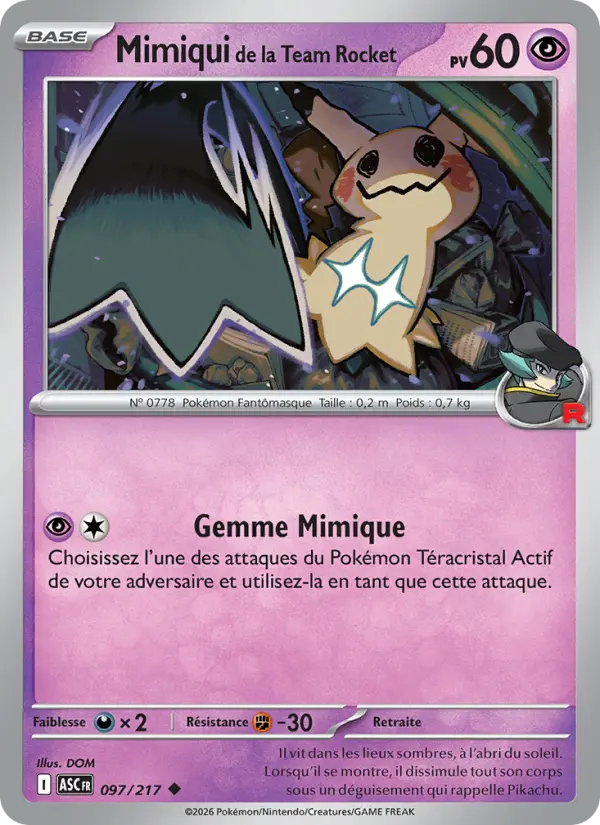 097/217 - Mimiqui de la Team Rocket — Carte Pokémon Héros Transcendants 097/217