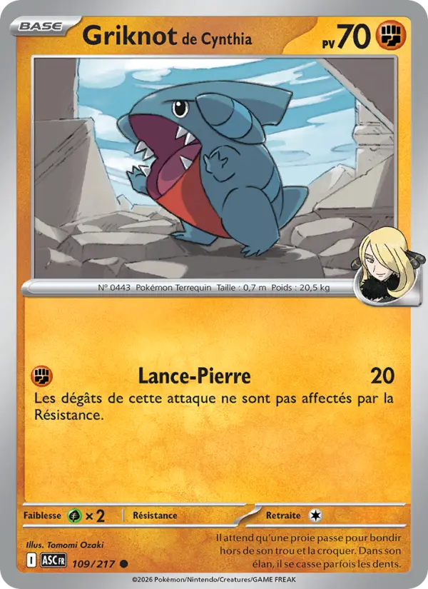 109/217 - Griknot de Cynthia — Carte Pokémon Héros Transcendants 109/217