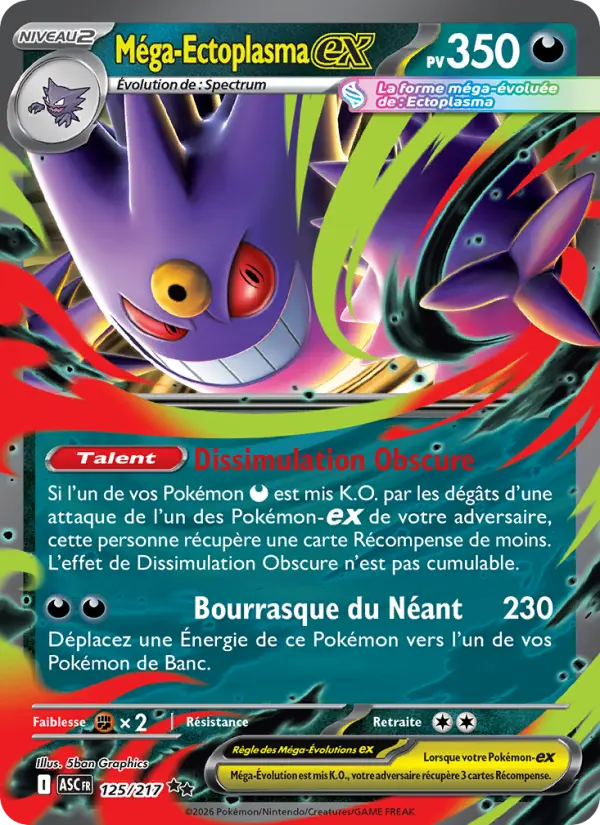 125/217 - Méga-Ectoplasma EX — Carte Pokémon Héros Transcendants 125/217