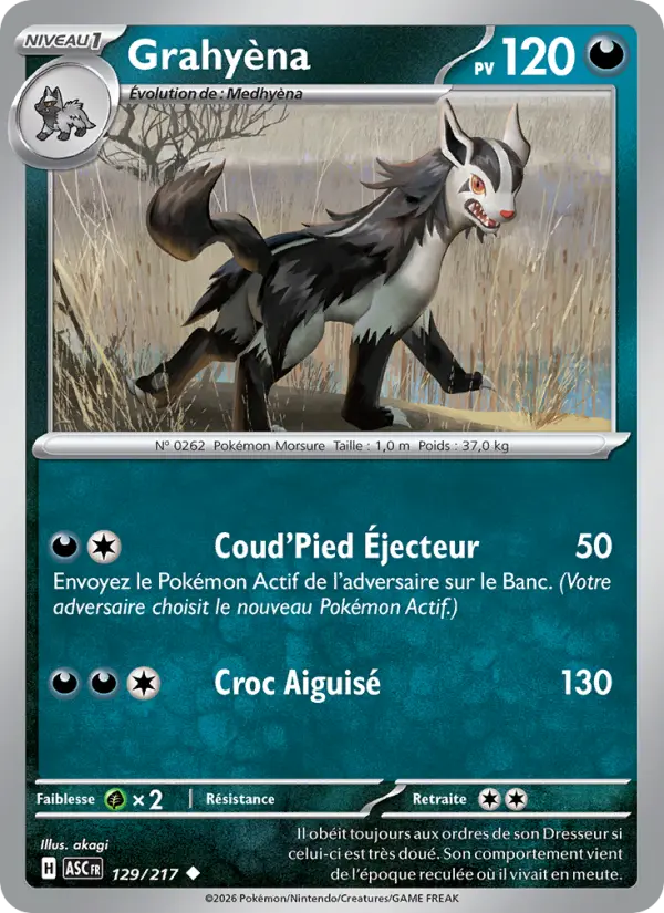 129/217 - Grahyèna — Carte Pokémon Héros Transcendants 129/217
