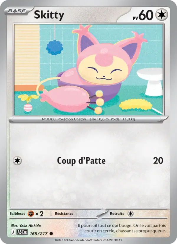 165/217 - Skitty — Carte Pokémon Héros Transcendants 165/217
