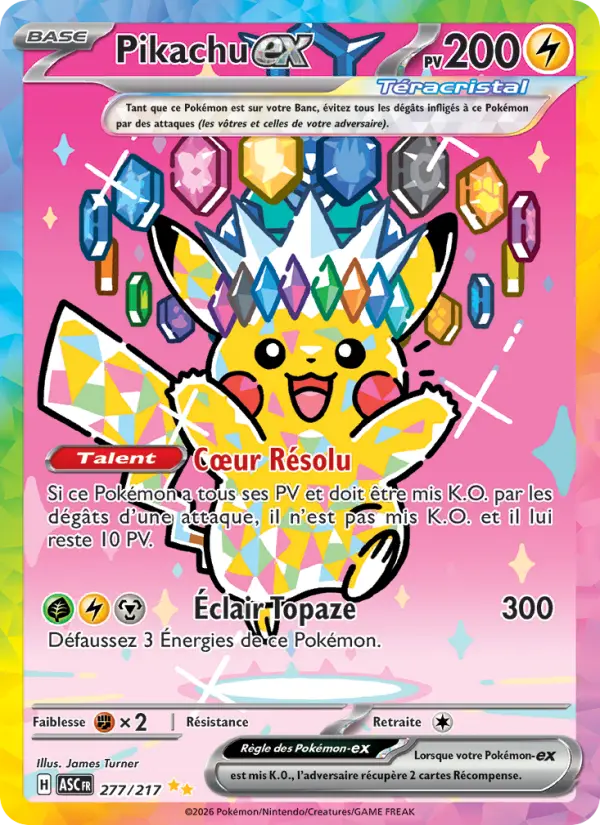 277/217 - Pikachu EX — Carte Pokémon Héros Transcendants 277/217