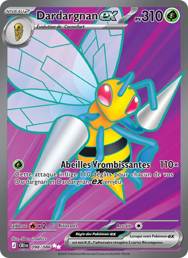Dardargnan-ex — Carte Pokémon 098 Chaos Ascendant