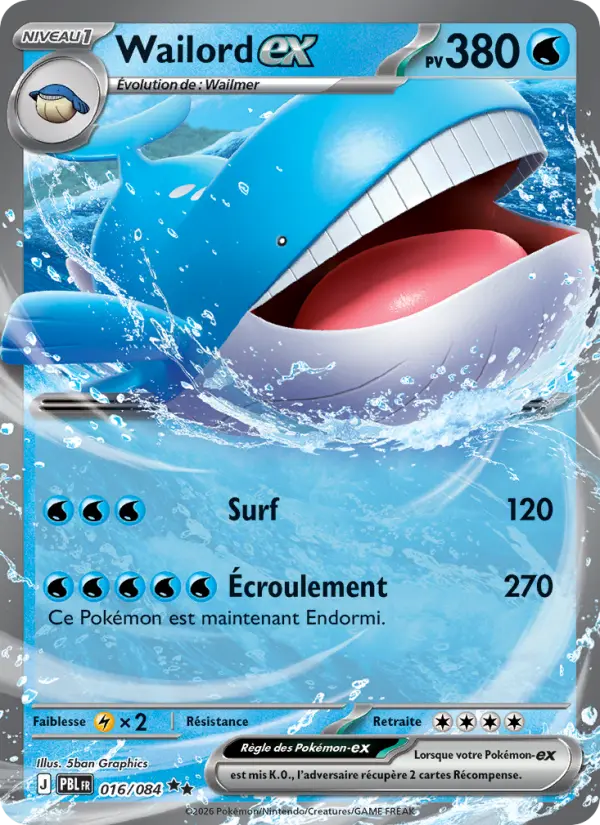 016/084 - Wailord EX — Carte Pokémon Nuit Noire 016/84