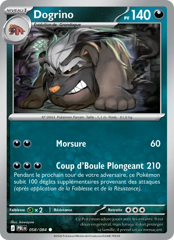 058/084 - Dogrino — Carte Pokémon Nuit Noire 058/84