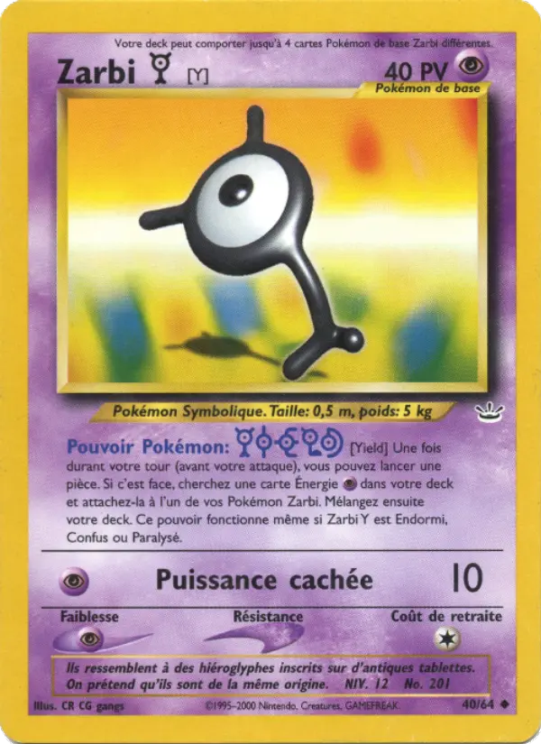 Zarbi Y — Carte Pokémon 40 Neo Revelation