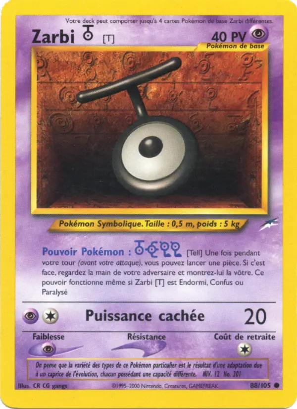 Zarbi T — Carte Pokémon 88 Neo Destiny