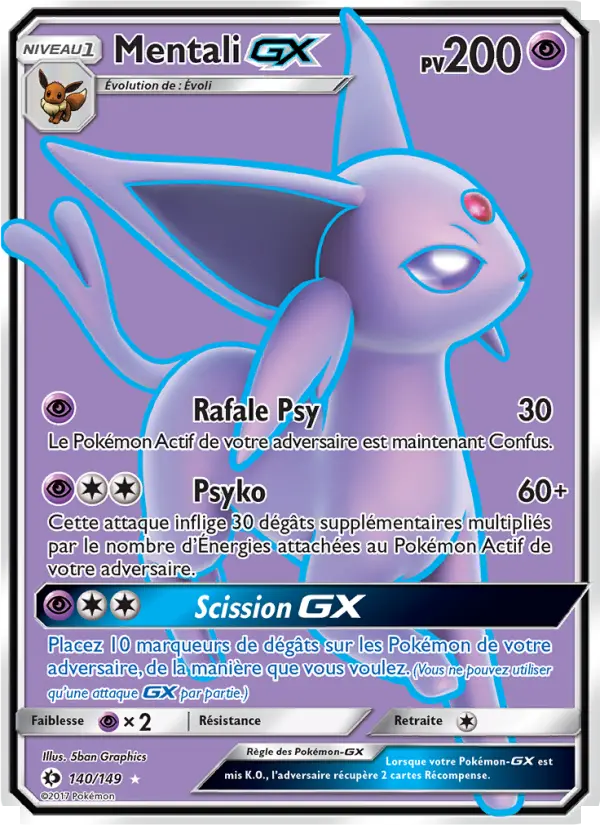 140/149 - Mentali GX — Carte Pokémon Soleil et Lune 140/149