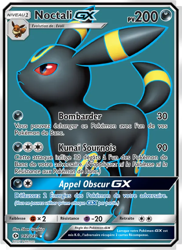 142/149 - Noctali GX — Carte Pokémon Soleil et Lune 142/149