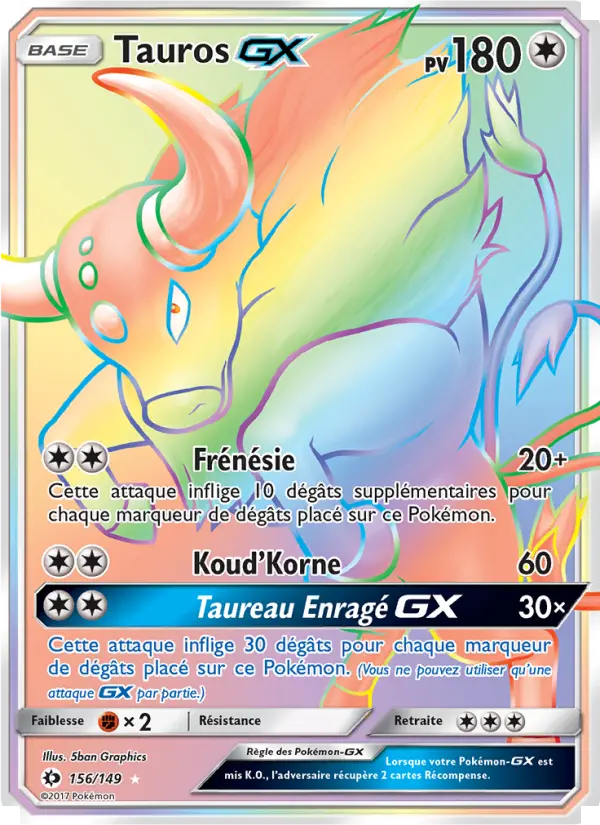 Tauros GX — Carte Pokémon 156 Soleil et Lune