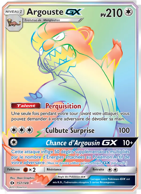 Argouste GX — Carte Pokémon 157 Soleil et Lune