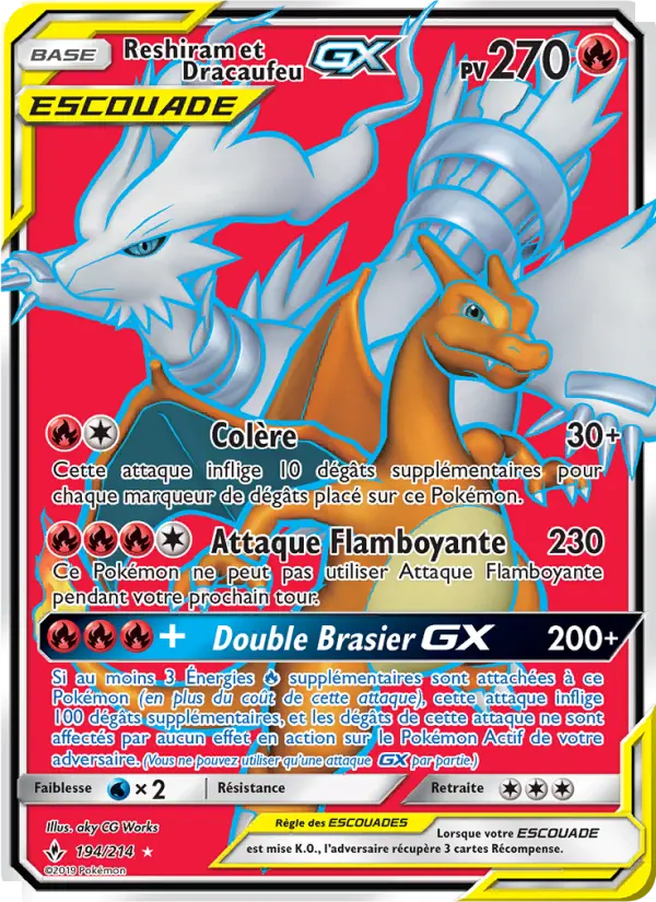 194/214 - Reshiram et Dracaufeu GX — Carte Pokémon Alliance Infaillible 194/214