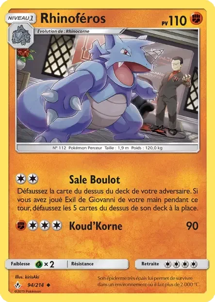 094/214 - Rhinoféros — Carte Pokémon Alliance Infaillible 94/214