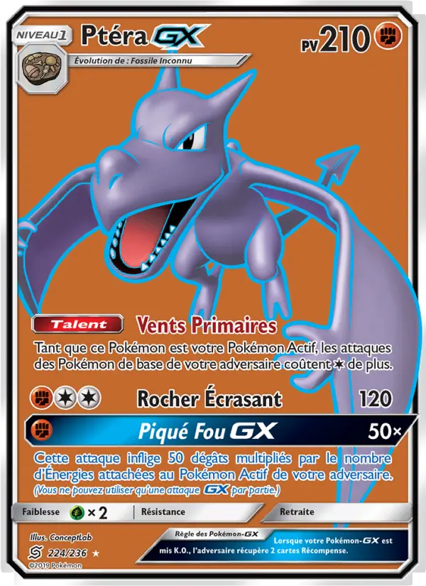 224/236 - Ptéra GX — Carte Pokémon Harmonie des Esprits 224/236