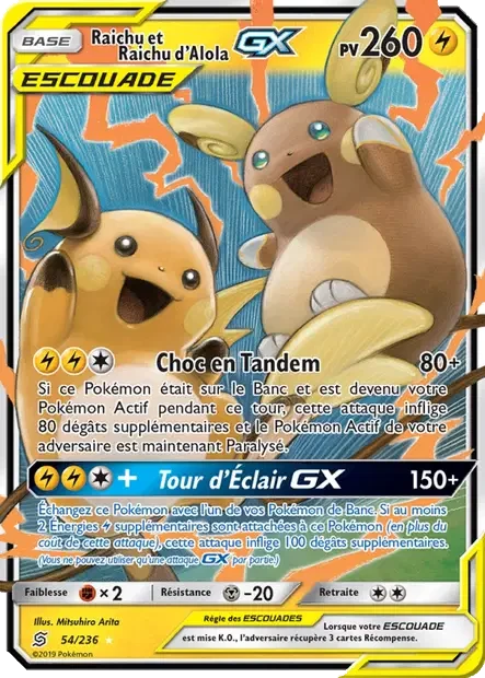 054/236 - Raichu et Raichu d’Alola GX — Carte Pokémon Harmonie des Esprits 54/236