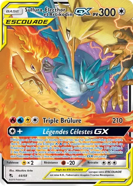 044/068 - Sulfura, Électhor et Artikodin GX — Carte Pokémon Destinées Occultes 44/68