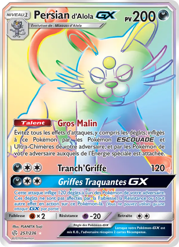 257/236 - Persian d’Alola GX — Carte Pokémon Éclipse Cosmique 257/236