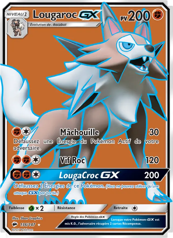 Lougaroc GX — Carte Pokémon 136 Ombres Ardentes