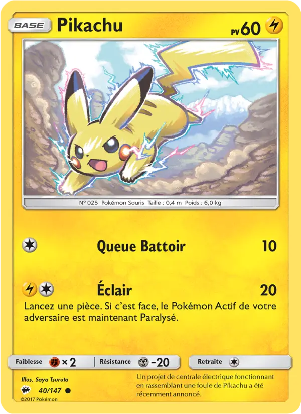 040/147 - Pikachu — Carte Pokémon Ombres Ardentes 40/147