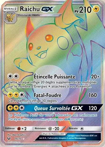 075/073 - Raichu GX — Carte Pokémon Légendes Brillantes 75/73