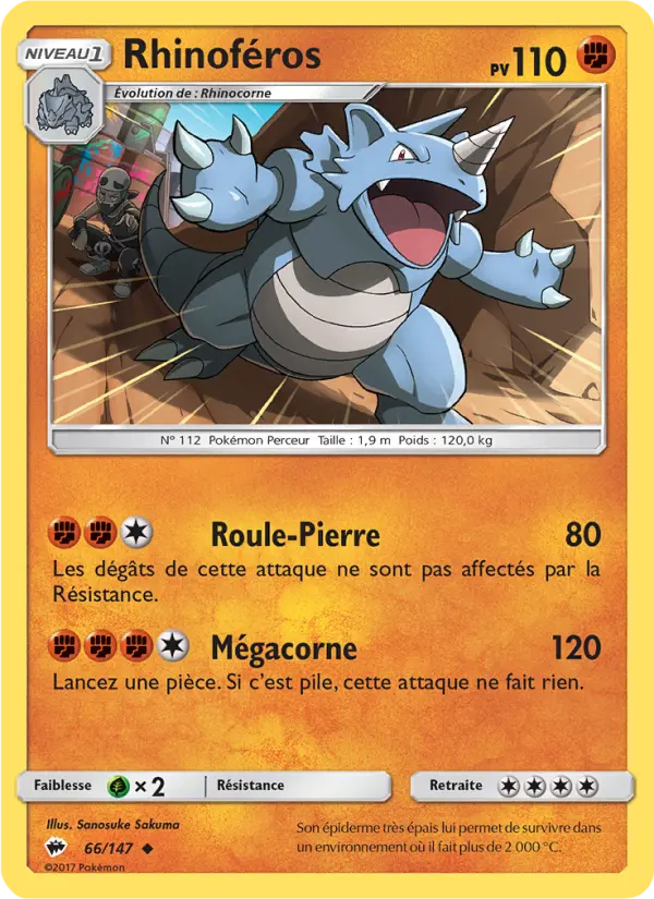 066/147 - Rhinoféros — Carte Pokémon Ombres Ardentes 66/147