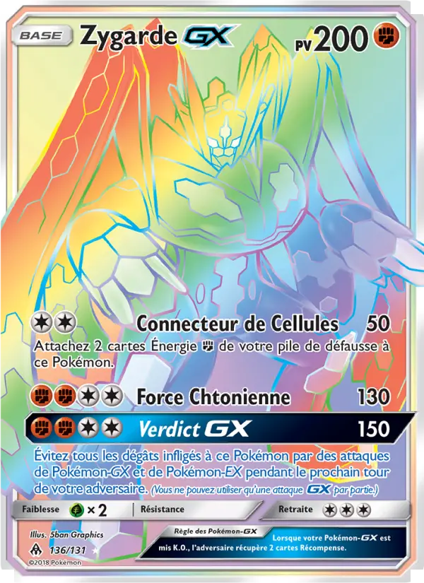 136/131 - Zygarde GX — Carte Pokémon Lumière Interdite 136/131
