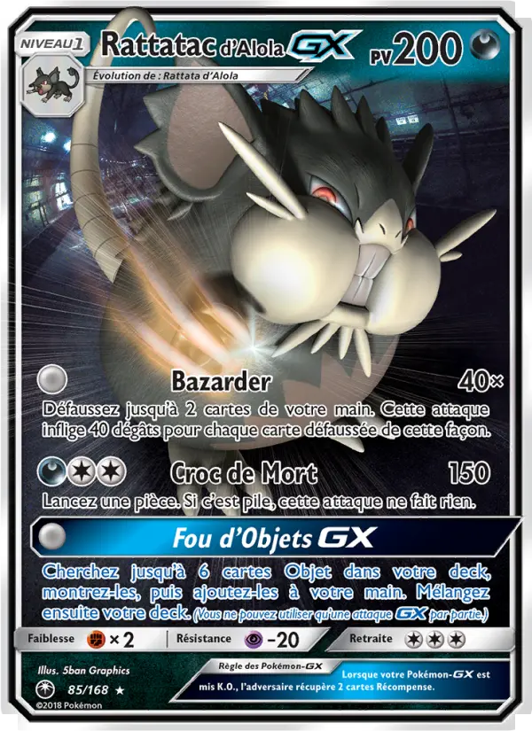 Rattatac d’Alola GX — Carte Pokémon 85 Tempête Céleste