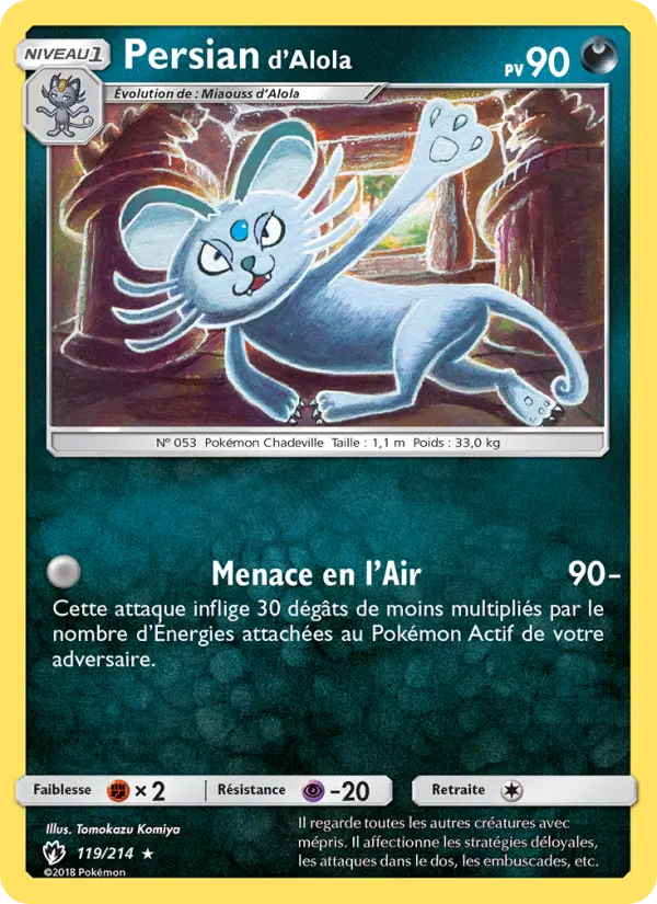 Persian d’Alola — Carte Pokémon 119 Tonnerre Perdu