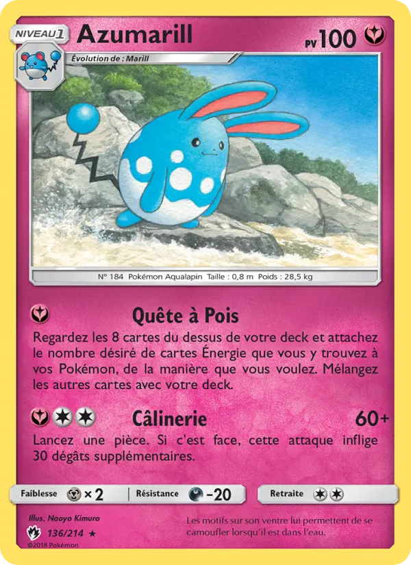 136/214 - Azumarill — Carte Pokémon Tonnerre Perdu 136/214