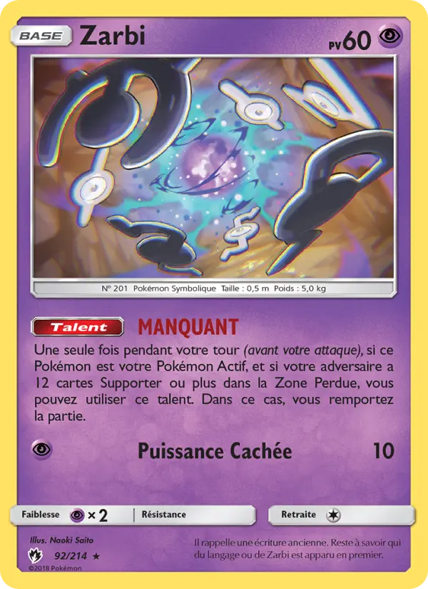 092/214 - Zarbi — Carte Pokémon Tonnerre Perdu 92/214