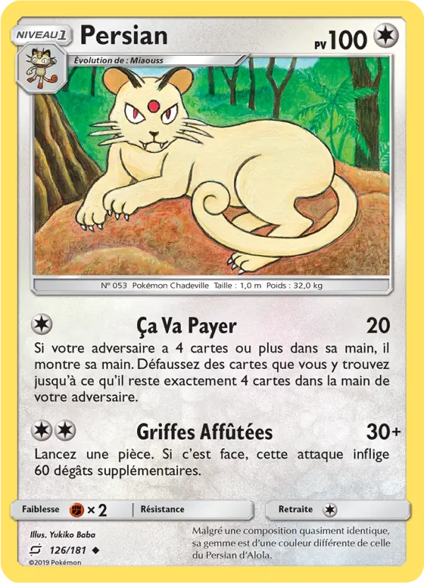 126/181 - Persian — Carte Pokémon Duo de Choc 126/181