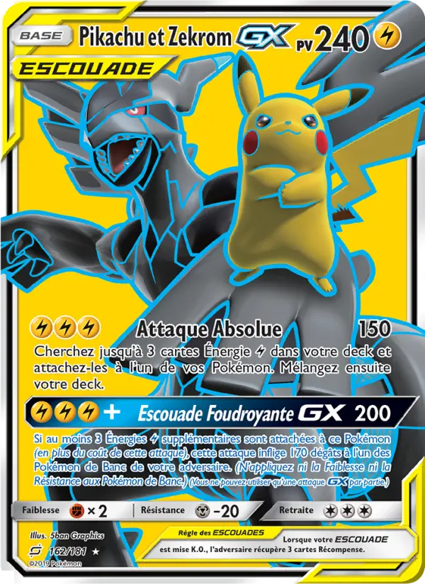 162/181 - Pikachu et Zekrom GX — Carte Pokémon Duo de Choc 162/181