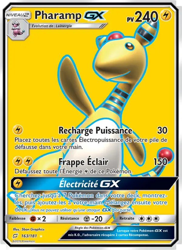 163/181 - Pharamp GX — Carte Pokémon Duo de Choc 163/181