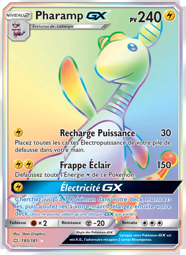 185/181 - Pharamp GX — Carte Pokémon Duo de Choc 185/181