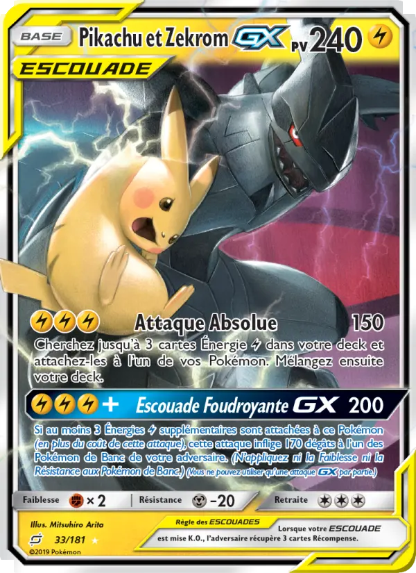 033/181 - Pikachu et Zekrom GX — Carte Pokémon Duo de Choc 33/181