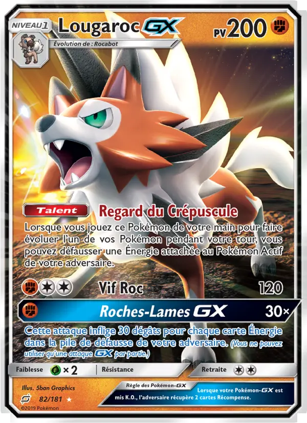 082/181 - Lougaroc GX — Carte Pokémon Duo de Choc 82/181