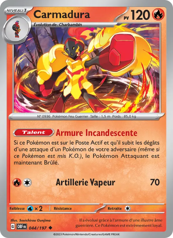 Carmadura — Carte Pokémon 044 Flammes Obsidiennes