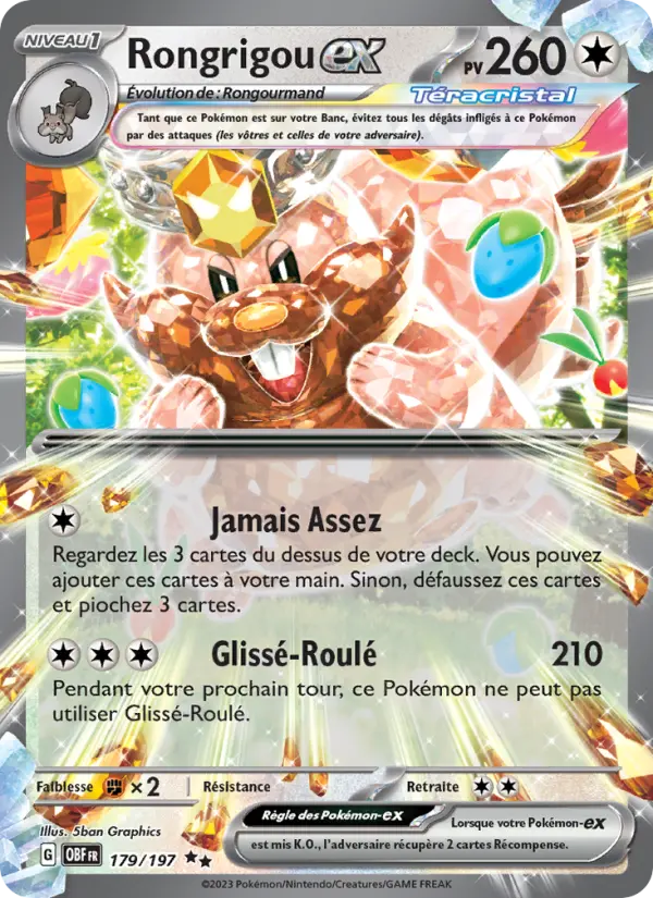 Rongrigou-ex — Carte Pokémon 179 Flammes Obsidiennes