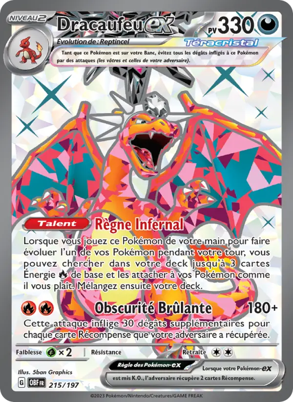 215/197 - Dracaufeu EX — Carte Pokémon Flammes Obsidiennes 215/197